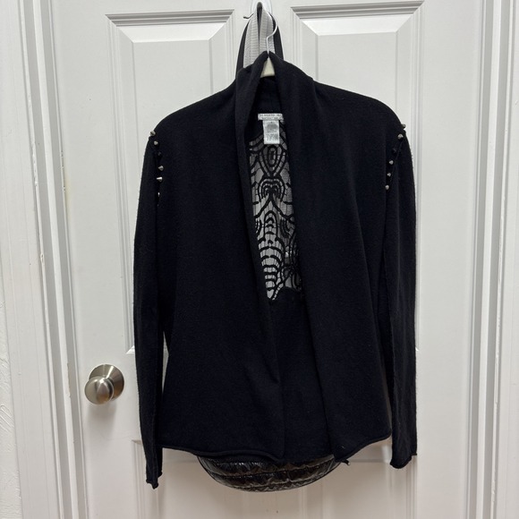 Alberto Makali Black Spiked Nylon Acrylic Angora Cotton‎ Trim Cardigan - Size 8 - Picture 1 of 4